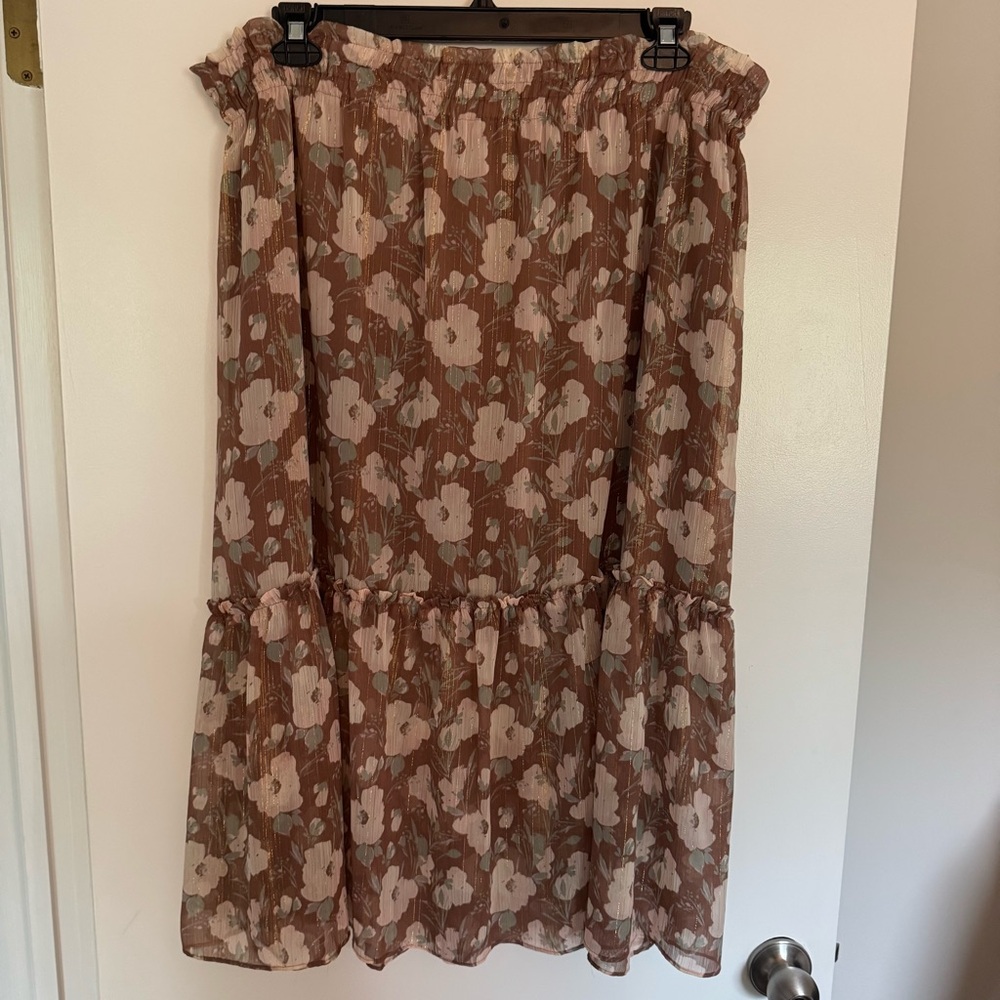 NEW! Kohl's Brown and Cream A-Line Midi Skirt